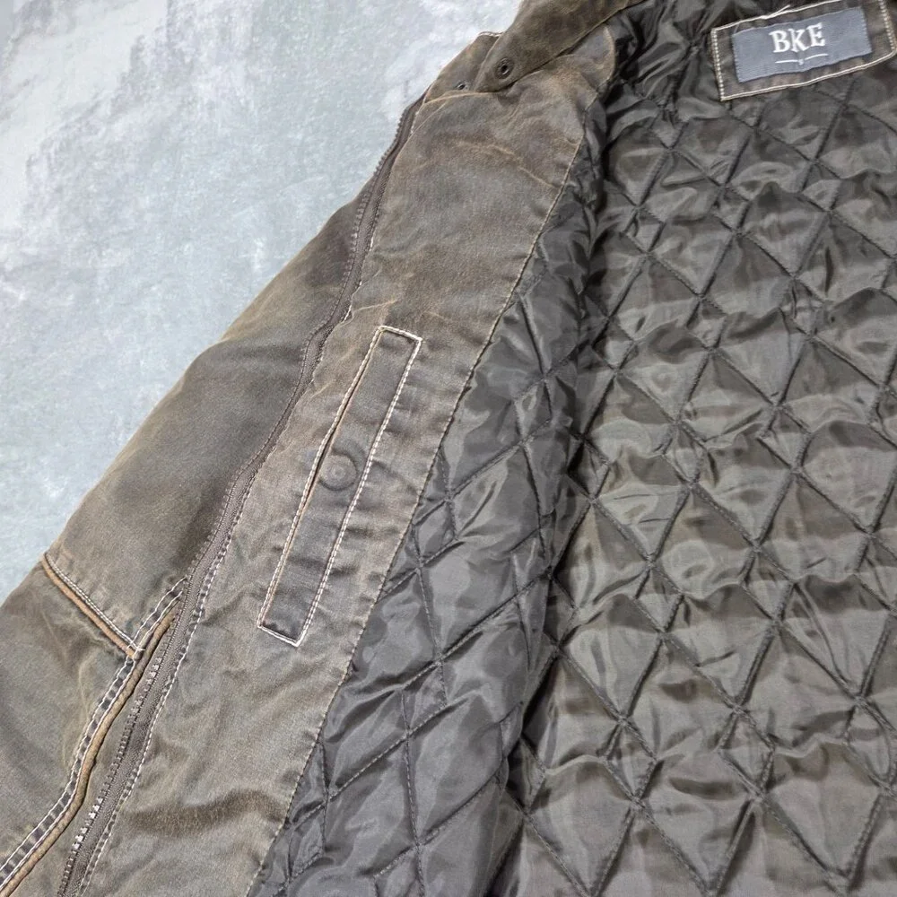 Buckle BKE Jacket Mens Small Brown Antique Washed Bomber Quilt Lined Coat